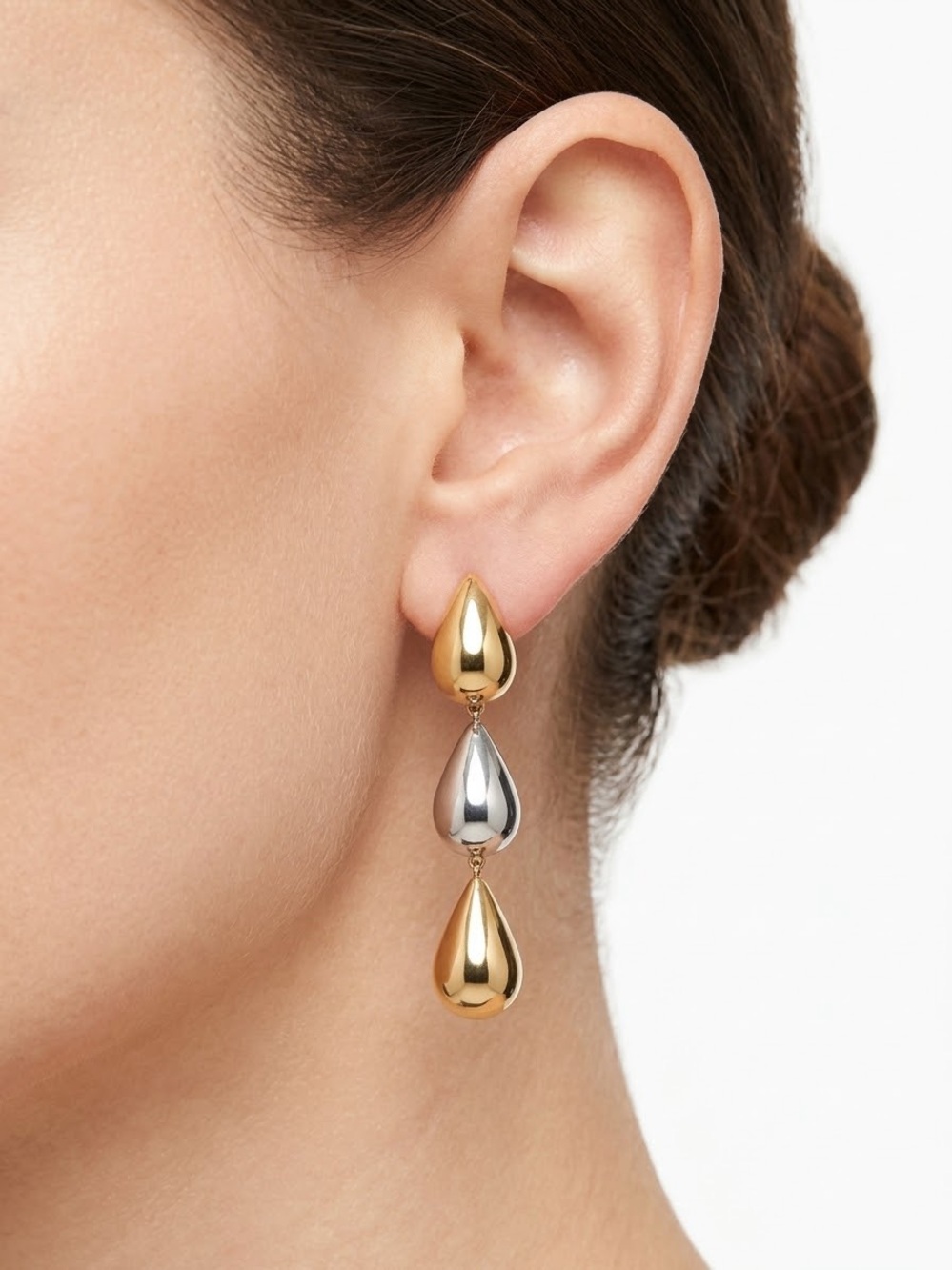 Elegant Two-Tone Gold and Silver Teardrop Drop Earrings - Women Jewelry